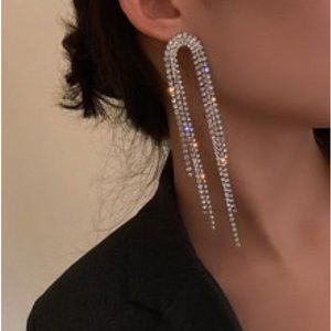 Dangle Rhinestone wedding earrings, Silver color